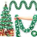 49.2 ft Christmas Tinsel Garland Metallic Garland Light Glittering Decoration for Valentine Birthday Wedding Party Holiday Festivities Indoor Outdoor Home Supplies(Green, Snowflake)