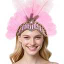 Women's Carnival Feather Headpieces Sequin Headdress for Wedding Masquerade Party Cosplay Feather Headbands (Tnmtd-pink)