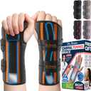 DR. BRACE Adjustable Wrist Brace Night Support for Carpal Tunnel, Doctor Developed, Upgraded with Double Splint & Therapeutic Cushion,Hand Brace for Pain Relief,Injuries,Sprains (S/M Right Hand, Black-Orange)