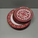 Hioasis 60pcs Red Plastic Plates Set - Floral Red & White Porcelain Design, 10.25" Dinner & 7.5" Dessert Plates Disposable for Christmas (Dishwasher Safe, Art Style)