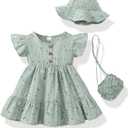 Baby Girl Clothes Toddler Girl Summer Dress Ruffle Fly Sleeve Casual Dresses Sundress for Girls with Hat and Bag (Green, 4-5T)