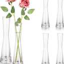Hewory Glass Bud Vases for Centerpieces Set of 6, Handmade Modern Clear Small Skinny Decorative Single Flower Vase, Minimalist Slim Floral Vase for Home Wedding Party Events Table Decor, 7.87"