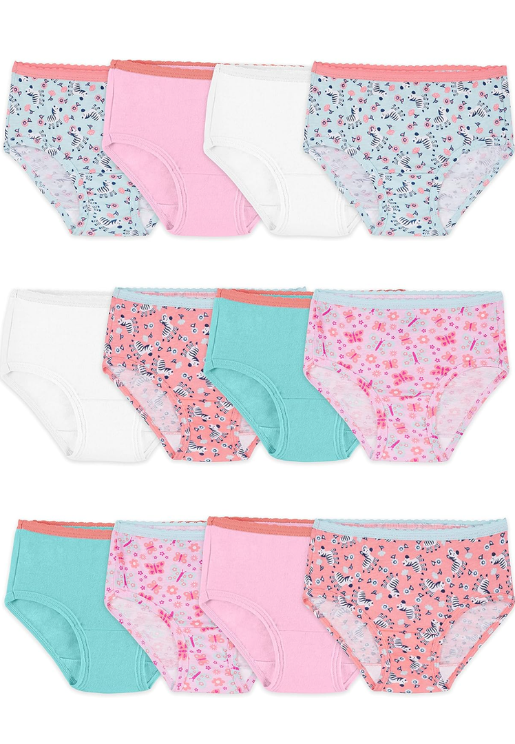 , 12 pcs, Fruit of the Loom Toddler Girls' Toddler Girls' Tag-free Cotton Underwear, 4 T