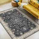 Black Modern Farmhouse 5x8 Area Rug for Living Room, Boho Large Entryway Rug, Dark Floor Carpet for Kitchen Under Small Dining Table, Bedroom - Washable Low Pile Waterproof Non Slip & Stain Resistance (Ashen / Multi)