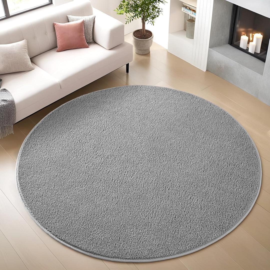 Nuttumico Grey Ultra Soft Round Area Rugs for Living Room Bedroom, 4x4 Feet Grey Washable Non-Slip Indoor Rugs, Thickened Memory Foam Modern Indoor Circle Carpet for Boys Girls Room Home Decor