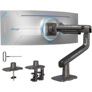 HUANUO Heavy Duty Monitor Arm for Ultrawide Screens up to 49", Holds 40 lbs,Aluminum Ultrawide Screen Desk Mount,Fully Adjustable Single Monitor Mount with C-clamp, Grommet Base, Max VESA 100x100