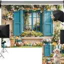 Kate 10x6.5ft/3x2m Easter Backdrop for Photography Blue Window Floral Bunny Photoshoot Background Photo Video Studio Props