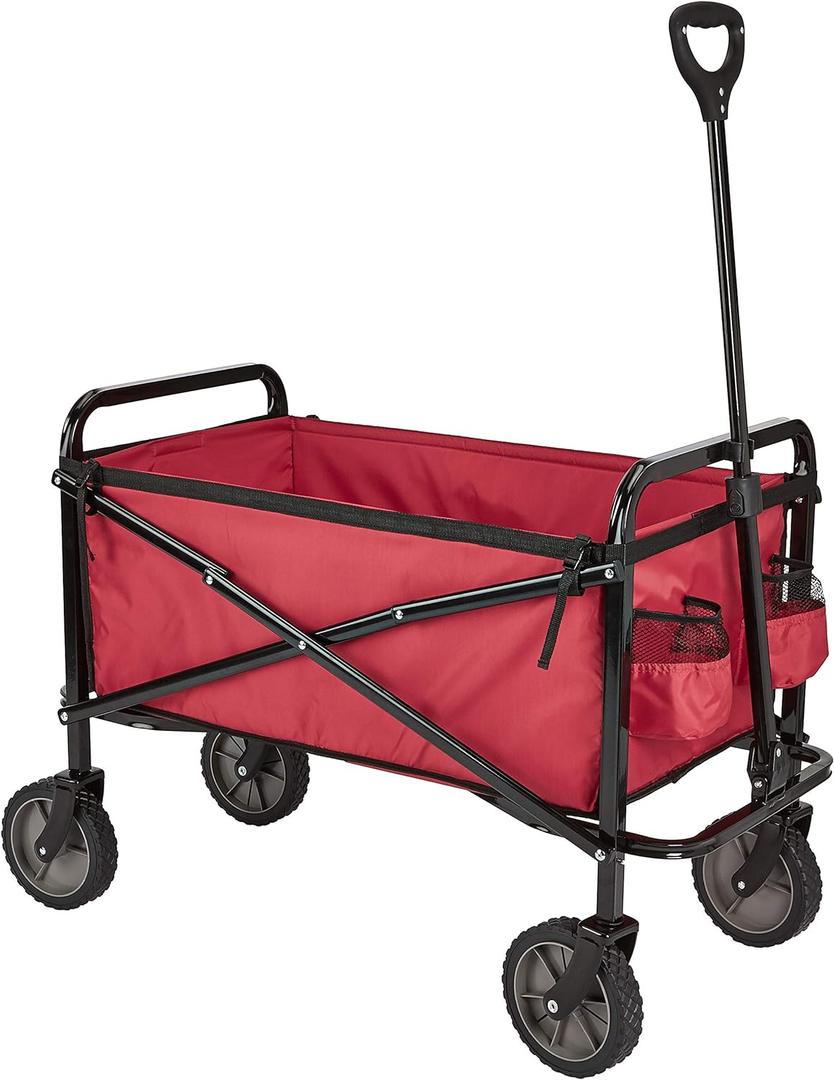 Amazon Basics Collapsible Heavy Duty Utility Wagon for Outdoor Sports, Camping, Garden, and Pets, Portable with Handle, 265 pounds Weight Capacity, 27.6 x 40.9 x 20 inches, Red