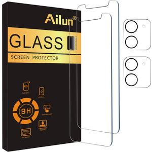 Ailun 2Pack Screen Protector Compatible for iPhone 11 [6.1 inch] + 2 Pack Camera Lens Protector,Tempered Glass Film, [9H Hardness] - HD