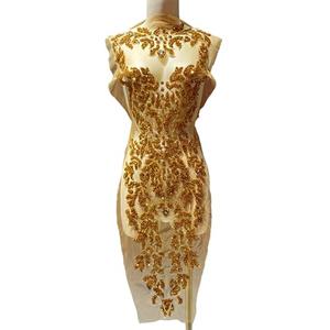 JRYYR Rhinestone appliqué, Sequin Iron-on Patch appliqué is Used for Gold appliqué on Dresses, Stage Costumes, Wedding Dresses.(Gold)  13 inches wide, 37.8 inches long