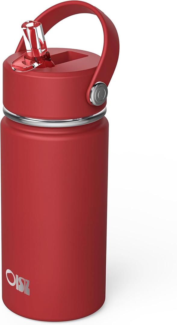 OISIZ Kids Water Bottle with Straw Lid 14oz, Vacuum Insulated 316 Stainless Steel Water Bottles for Kids for School, Leakproof Water Bottle, BPA Free and Keep Cold for 24 Hours (Red)