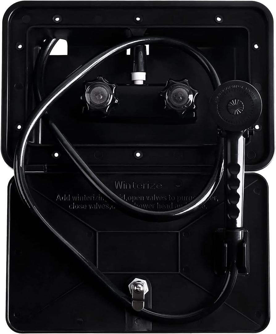 RV Exterior Shower Box Kit with Lock for Outside, Outdoor Non-Metallic RV Accessories for RVs, Fifth Wheels, Motorhomes, Travel Trailers, Campers - Black
