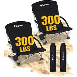 KingCamp Low Beach Chair, High Back Folding Camping Chair for Adults, Oversized Breathable Mesh Seat, 300lbs Heavy Duty Portable Chair with Cup Holder & Storage Pockets for Beach, Outdoor