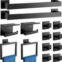 14-Piece Matte Black Bathroom Accessories Set, Stainless Steel Bathroom Hardware Set, Bathroom Wall-Mounted Towel Rack, Bath Towel Bar Set