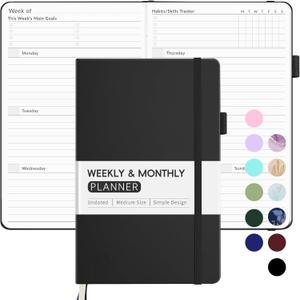 Undated Weekly Planner for 2026, Forvencer Simplified Weekly & Monthly Calendar Planner, Cute Daily Organizer Notebook, Agenda Journal to Track Goals & Tasks, Start Anytime, A5 Size, Black