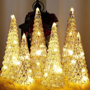 Riakrum 6 Pack Glass Christmas Tree Glass Tabletop Light up Christmas Tree for Xmas Living Room Home Decor Fireplace Mantel Tabletop Party Decor (Silver,Vivid)