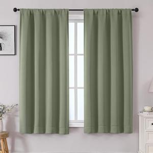 OWENIE Sally Sage Green Blackout Curtains for Bedroom 63 Inch Length 2 Panels Set, Solid Thermal Insulated Room Darkening Rod Pocket Privacy Window Treatment Curtains Drapes, W40 x L63 Inch