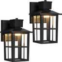 Brightever LED Outdoor Wall Lights, 10W Black Exterior Light Fixture with Clear Glass Shade, 3000K/4000K/6500K Selectable, 800LM High Brightness Outdoor Wall Lanterns for Patio Waterproof, Pack of 2