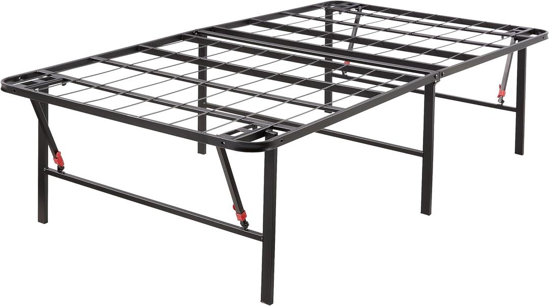 Amazon Basics Foldable Metal Platform Bed Frame, Noise-Free Mattress Foundation with Tool-Free Assembly, 18 Inches High, Sturdy Steel Frame, No Box Spring Needed, Twin Size, Black