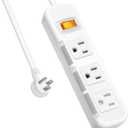 Flat Plug Power Strip Surge Protector 3 Outlets, Extension Cord 3 ft 3 Prong, 300J, 10A/1250W, Overload Protection Switch, Plug Strip for Home Office, Child Safety Slide Outlet Covers, SGS Approved