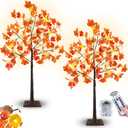 Remote Control&Timer-Thanksgiving Decorations 2 Pack 4 Ft Artificial Prelit Lighted Fall Maple Tree for Home, 3D Patented Pumpkin Lights Acorn 96 Warm White LEDs 8 Mode Fall Decor Porch Party Outdoor
