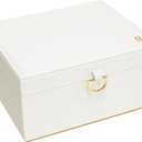 COLLECTIVE HOME - Monogram Jewelry Box with Mirror, Custom Gold Letter Engraving, Elegant Jewelry Organizer with Removable Tray, Gift for Mothers Day, Girlfriend, Birthday (s)