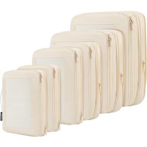 BAGAIL 6 Set Compression Packing Cubes Travel Accessories Expandable Packing Organizers (Square Mesh, 06-Beige)