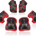 BOSONER Kids/Youth Knee Pad Elbow Pads Guards Protective Gear Set for Roller Skates Cycling BMX Bike Skateboard Inline Skatings Scooter Riding Sports (Medium(9-15 years), Black / Red)