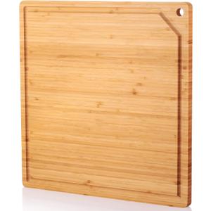 Zubebe Large Stove Cutting Board 20" x 20" Burner Cover Square Rv Chopping Board with Hole Grooved for Oven Apartment Kitchen(Bamboo)