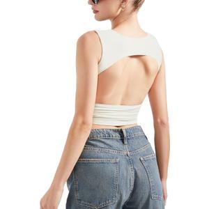 SUUKSESS Women Sexy Backless Tank Top Going Out Double Lined Y2k Basic Crop Tops (White, S)