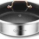 LOLYKITCH 6 Quarts Hybrid Tri-Ply Stainless Steel Saut Pan with Lid,Induction Large Skillet, Jumbo Cooker,Dishwasher & Oven Safe