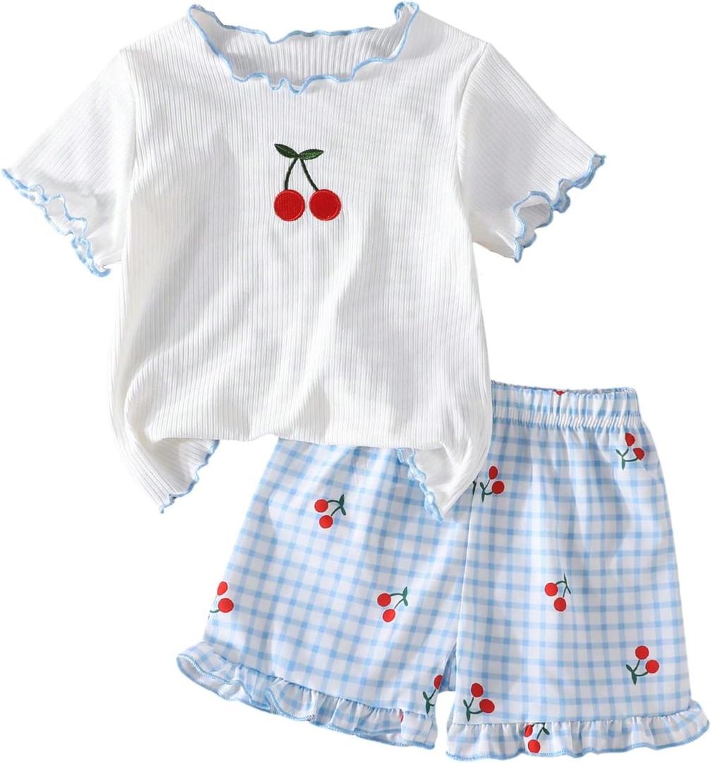 SOLY HUX Toddler Girl's Clothes Summer Outfits Cute Short Sleeve T Shirt and Plaid Shorts 2 Piece Clothing Set (White)