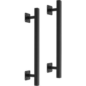 16'' Square Sliding Barn Door Handles and Pulls Pack of 2, Black Vintage Gate Pull Hanlde, Iron Handle for Gates, Garage, Sheds, Outdoor Fence, Interior Closet Handles