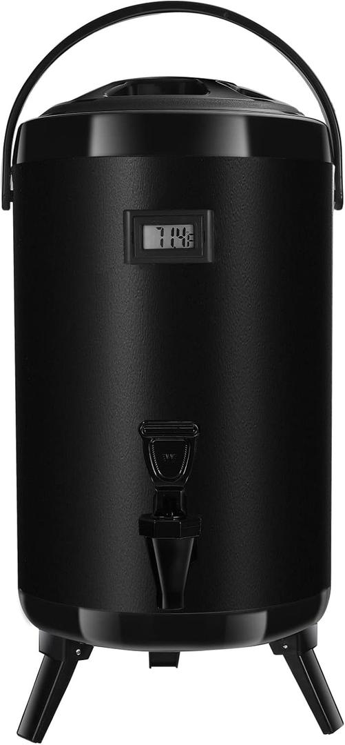 Hot Beverage Dispenser, Stainless Steel Insulated Beverage Dispenser Cold and Hot Drink dispenser with Thermometer3.2-Gallons 12 Liters Water Dispenser with Spigot for Tea & Coffee, Water (Black)
