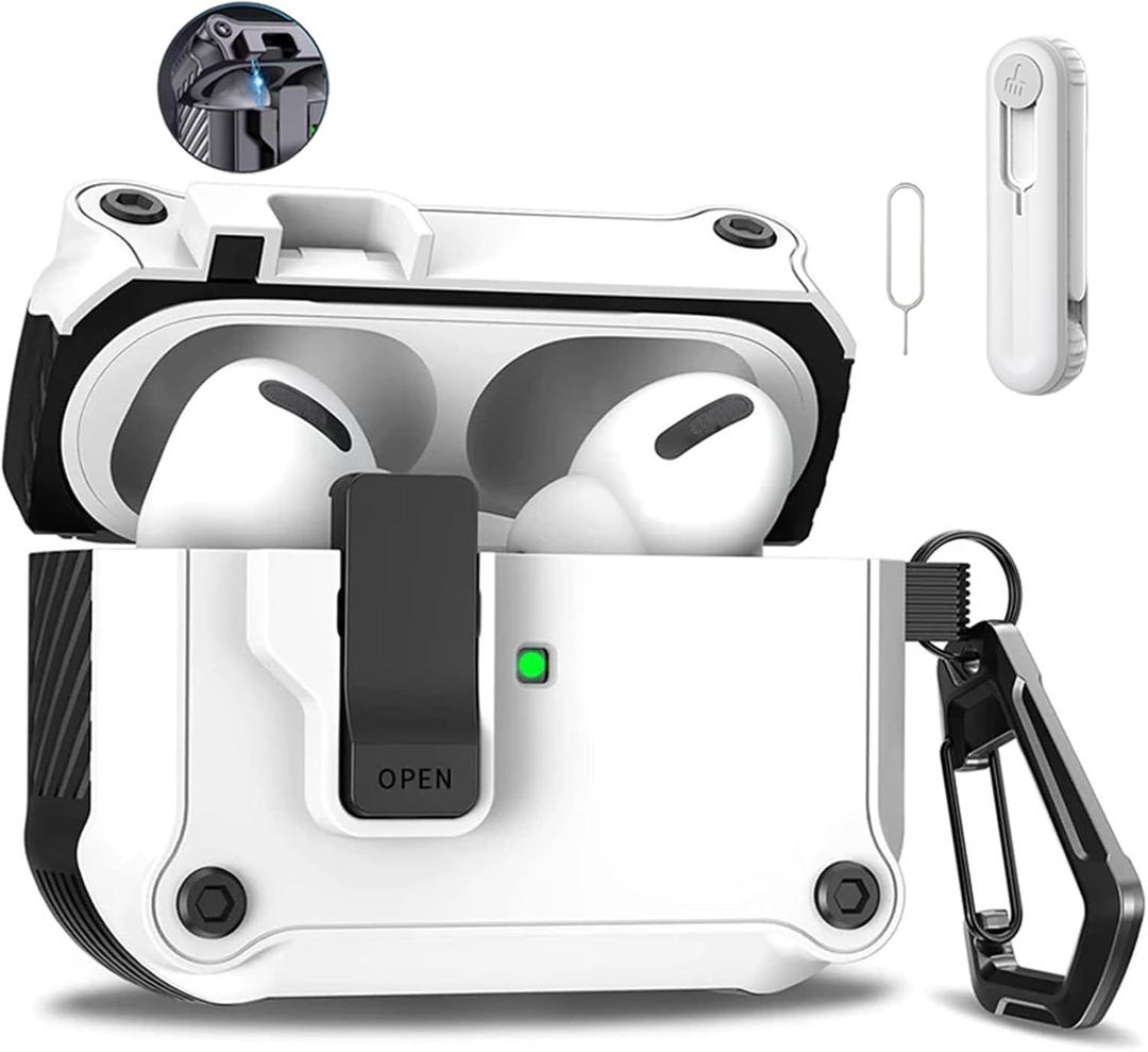 for AirPods 3rd Case,Compatible with AirPods 3rd Generation Case (2021), Auto Pop-Up Lid Design with Cleaner Kit and with Keychain,Wireless Charging (Eject White)