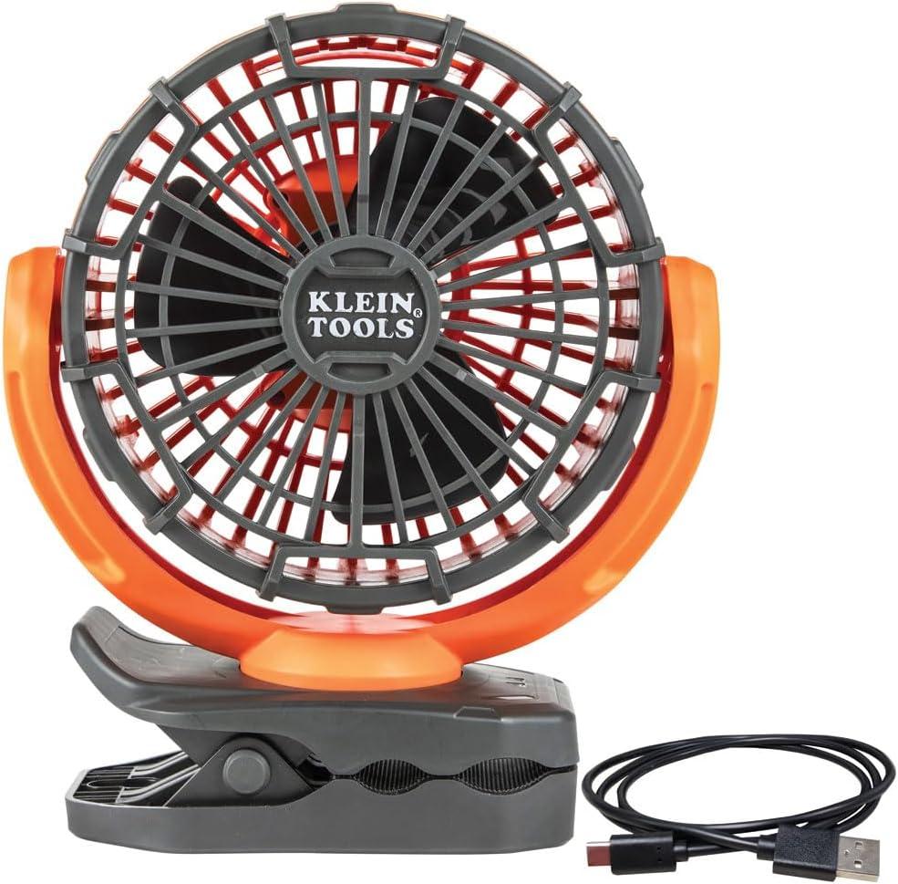 Klein Tools PJSFM1 Cordless Rechargeable Fan with USB-C Charging Cord and Multiple Mounting Options Perfect for the Jobsite