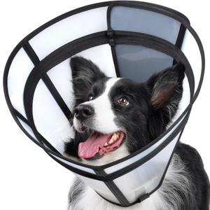 Dog Cone, Transparent Recovery Collar for Large Medium Small Pets, Adjustable Length, Soft Cone for Dogs to Stop Licking, Padded Elizabethan Collar with Elastic Loops After Surgery Patented, L