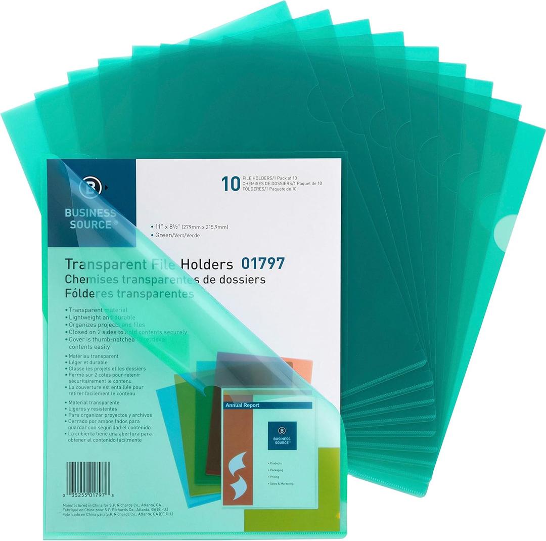 Business Source Green Transparent Poly File Holders