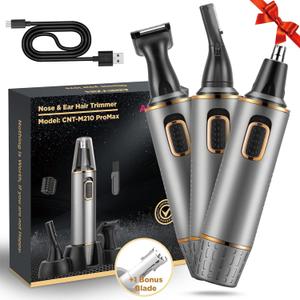 AREYZIN Nose Hair Trimmer for Men Rechargeable 3-in-1 Versatile Nose Trimmer Professional Painless Hair Trimmer for Ear Beard Facial Pubic Trimmer for Men, Wet or Dry Use,Dual Edge Blades (Gary+gold)