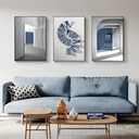 ARTFEB Framed Canvas Blue White Abstract Wall Art Set of 3, Large Modern Art Print, Neutral Minimalist Wall Decor for Living Room Bedroom Home Office(Black, 32" X 24" X 3 pieces)