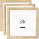 8x8 Picture Frames with Mat for 4x4 set of 3, Solid Oak Wood Frame with Tempered Glass for Wall Mount(3 Pack,Oak)