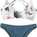 SweatyRocks Women's Sexy Bathing Suit Floral Print Cross Back Bikini Set Swimsuits (Small, White-1)