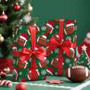 WRAPAHOLIC Football Christmas Wrapping Paper - Mini Roll - 17 Inch x 16.5 Feet - Snowflakes and Santa Hat Football Wrapping Paper for Christmas, Sport Party, Holiday, Party Celebration