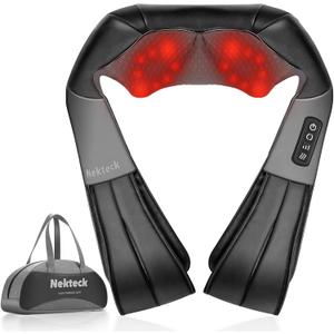 Nekteck Shiatsu Neck Massager with Heat for Pain Relief Deep Tissue, 2026 Upgraded Back Shoulder Kneading Massage Pillow with Storage Bag, Body Relaxation Gifts for Men Women Mother's Day Father's Day