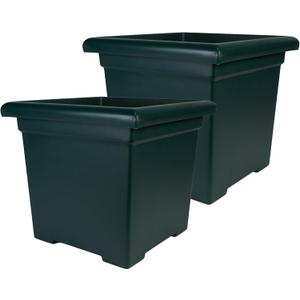 The HC Companies Accent Square Plant Pot w/Drainage - Classic Planters for Outdoor Plants & Indoor Plants - Lightweight & UV-Resistant Square Planter Box (12.5, Evergreen, Pack of 2)