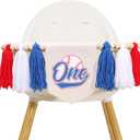 Baseball One High Chair Banner - Blue,White,Red 1st Birthday Decorations,Rookie of The Year High Chair Banner,Baseball First Birthday Photo Props