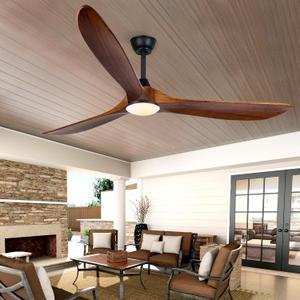 70 inch Large Ceiling Fan with Lights, Outdoor Ceiling Fan for Patio Damp Rated, 3 Blades Propeller Wood Ceiling fans with light, Reversible Quiet DC Motor for Exterior Porch Farmhouse Gazebo (Dark Walnut)