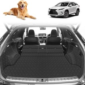 Cargo Liner & Backrest Mat Compatible with 2016-2022 Lexus RX350 RX450H - Custom Fit PU Leather Cargo Mat and Rear Backrest Protector- All Weather Full Coverage Easy to Clean Waterproof Trunk Mats (Diamond Grid)