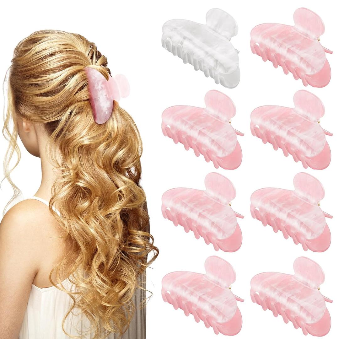 8 Pack Bridesmaid Proposal Gifts Acrylic Hair Claw Clips 3.3 Inch Cute Claw Clips Barrettes Bachelorette Party Wedding Bridal Bridesmaid Women Girls Hair Accessories (White&pink)