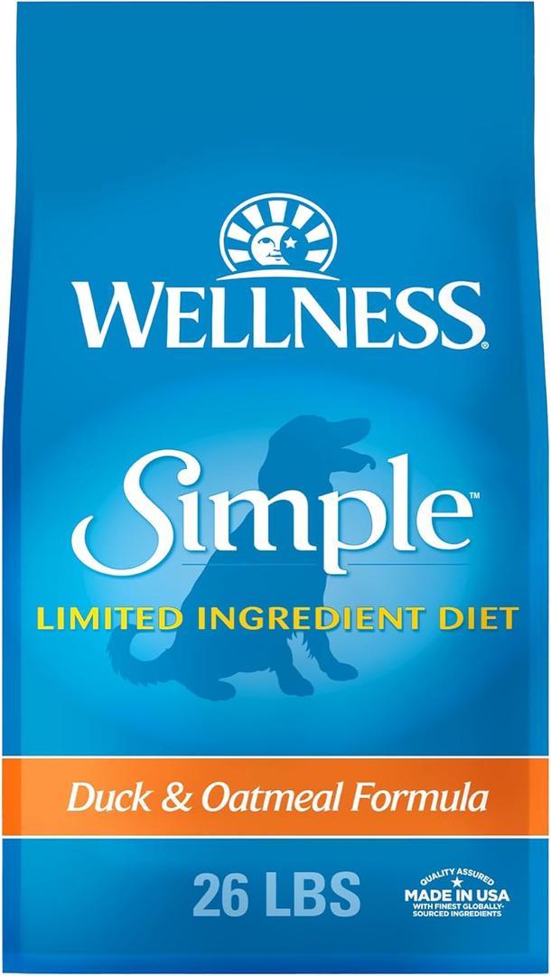 Wellness Simple Natural Limited-Ingredient Grain-Free Dry Dog Food, Easy to Digest for Sensitive Stomachs, Supports Skin & Coat (Duck and Oatmeal, 26-Pound Bag)